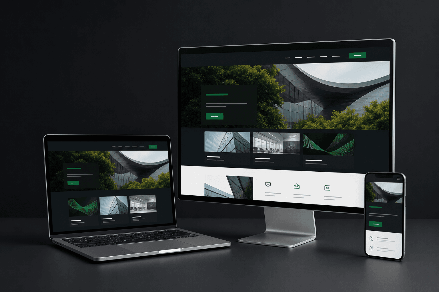 A responsive website presented across desktop, laptop and mobile devices